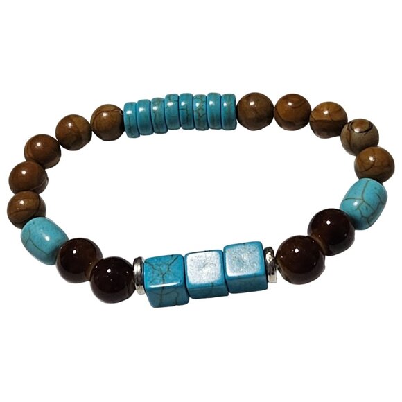 Southwest Boho Turquoise Brown Beads Stretch Bracelet Western Fashion Jewelry - Picture 1 of 3